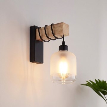 Brilagi - Стенно осветително тяло WOOD GLASS 1xE27/60W/230V бор/черен/бял