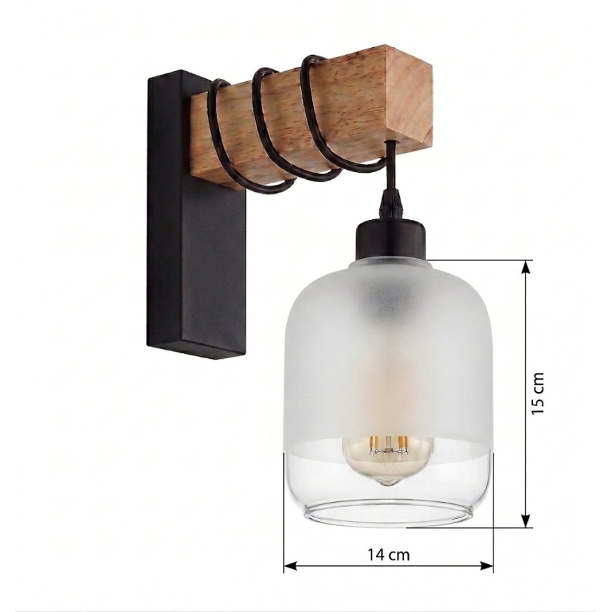 Brilagi - Стенно осветително тяло WOOD GLASS 1xE27/60W/230V бор/черен/бял