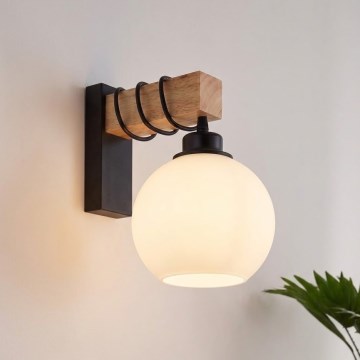 Brilagi - Стенно осветително тяло WOOD GLASS 1xE27/60W/230V бор/черен/бял