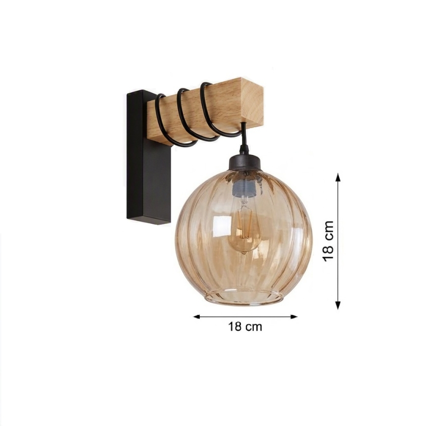 BRILAGI - Настенно осветително тяло WOOD GLASS 1xE27/60W/230V бор/черен/димчато кафяво