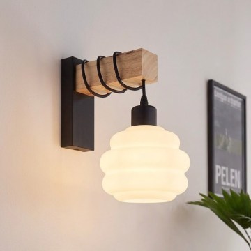 Brilagi - Стенно осветително тяло WOOD GLASS 1xE27/60W/230V бор/черно/бяло