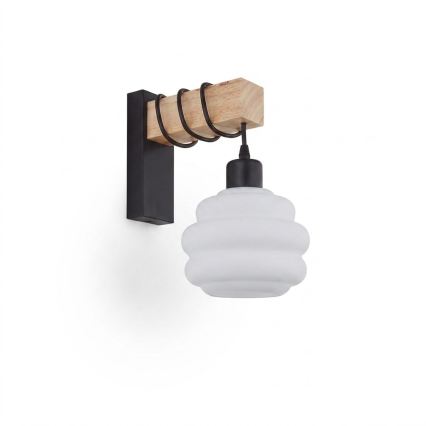 Brilagi - Стенно осветително тяло WOOD GLASS 1xE27/60W/230V бор/черно/бяло