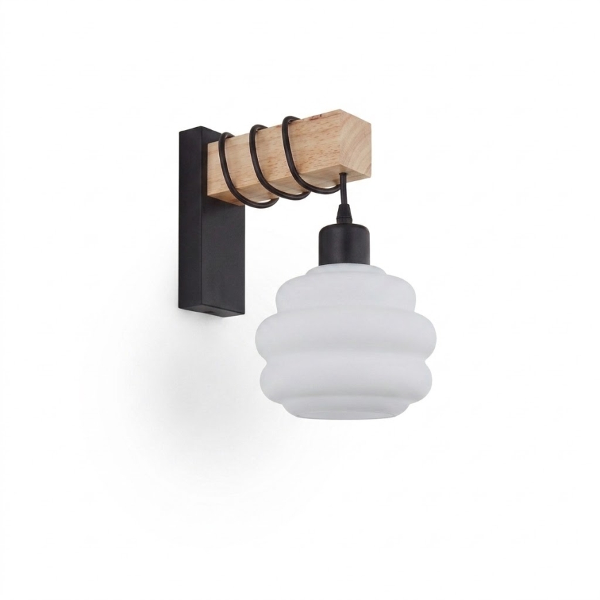 Brilagi - Стенно осветително тяло WOOD GLASS 1xE27/60W/230V бор/черно/бяло