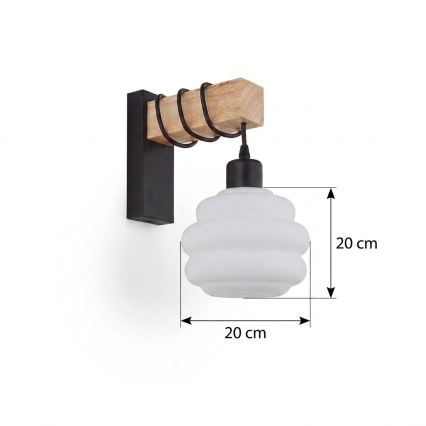 Brilagi - Стенно осветително тяло WOOD GLASS 1xE27/60W/230V бор/черно/бяло