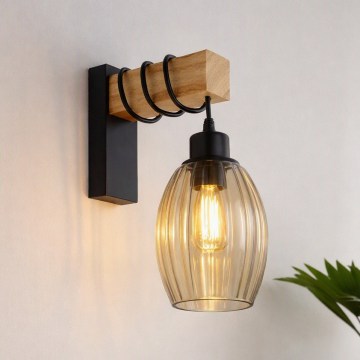 Brilagi - Стенно осветително тяло WOOD GLASS 1xE27/60W/230V бор/черно/опушено бежово