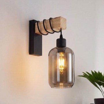 Brilagi - Стенно осветително тяло WOOD GLASS 1xE27/60W/230V бор/черно/опушено сиво