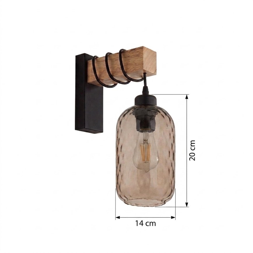 Brilagi - Стенно осветително тяло WOOD GLASS 1xE27/60W/230V борово/черно/опушено кафяво