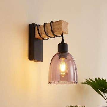 Brilagi - Стенно осветително тяло WOOD GLASS 1xE27/60W/230V борова дървесина/черен/опушено бежово