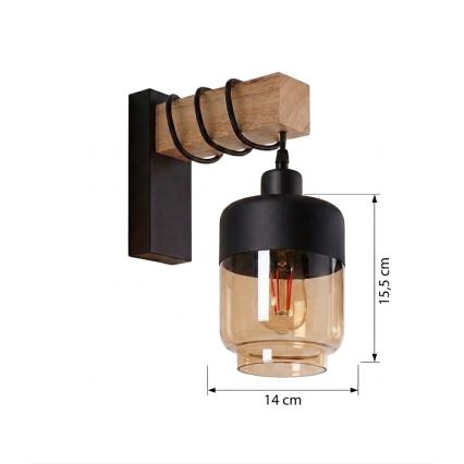 Brilagi - Настенно осветително тяло WOOD GLASS 1xE27/60W/230V борово/черно/опушено кафяво