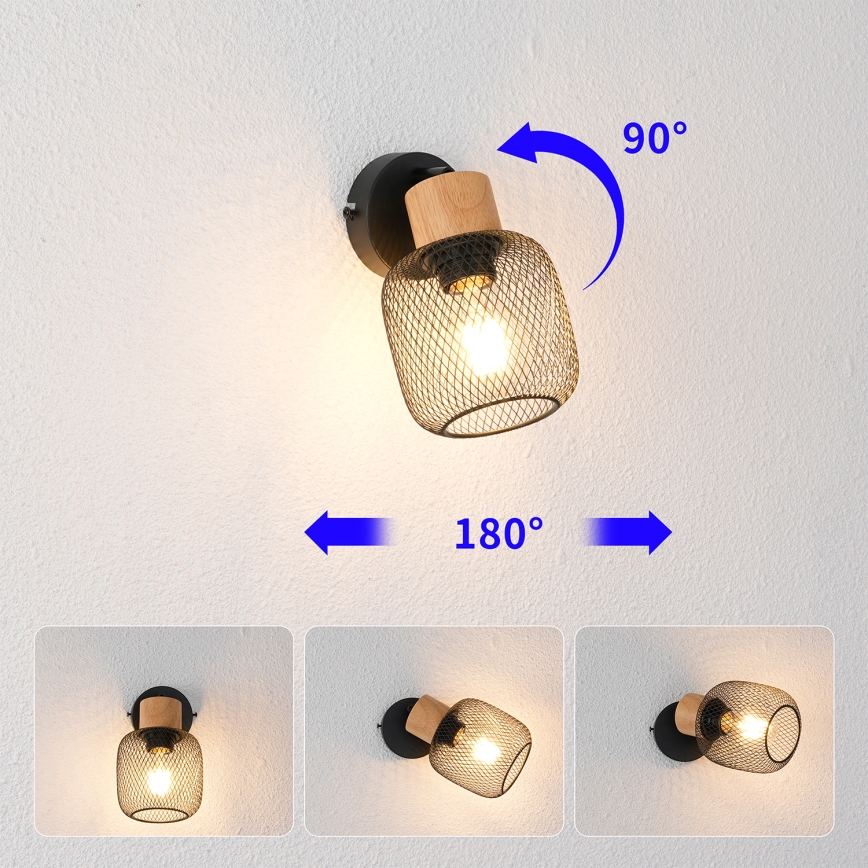 Brilagi - Стенно точково осветително тяло BASKLITE 1xE27/15W/230V дърво/черно