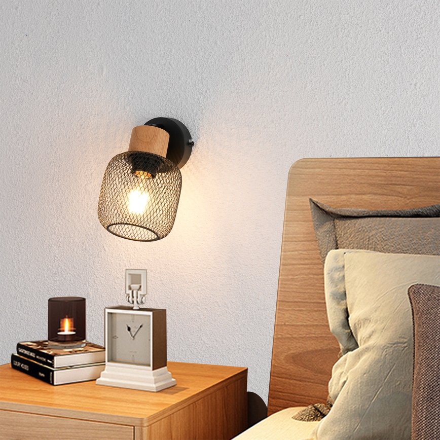 Brilagi - Стенно точково осветително тяло BASKLITE 1xE27/15W/230V дърво/черно