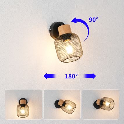 Brilagi - Стенно точково осветително тяло BASKLITE 1xE27/15W/230V каучуково дърво/черен