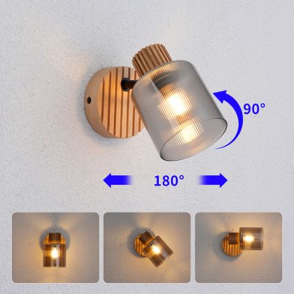 Brilagi - Стенно точково осветително тяло HYGGE 1xE14/15W/230V каучукова дървесина/димчато