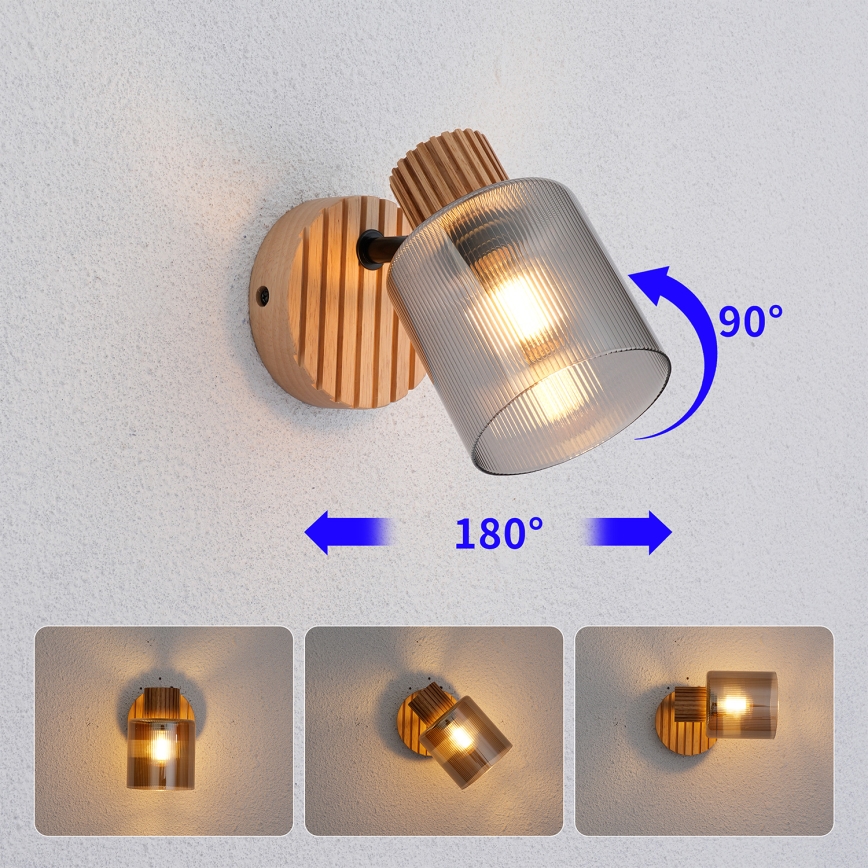 Brilagi - Стенно точково осветително тяло HYGGE 1xE14/15W/230V каучукова дървесина/димчато