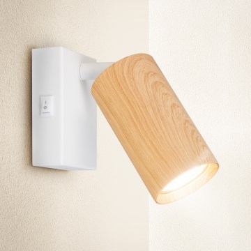 Brilagi - Стенно точково осветително тяло с ключ SELE 1xGU10/30W/230V бяло/дъбов декор