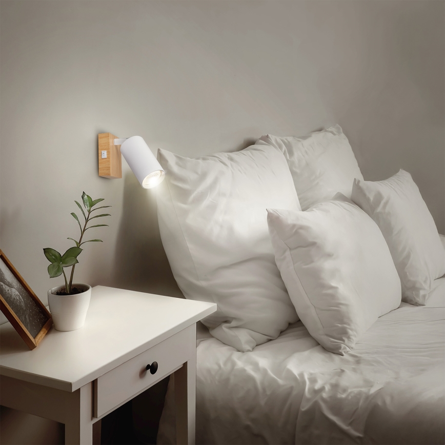 Brilagi - Стенно точково осветително тяло SELE с превключвател 1xGU10/30W/230V, бяло/дъбов декор