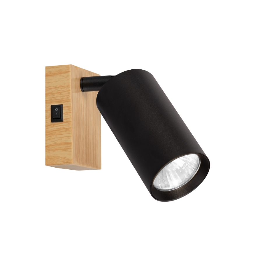 Brilagi - Настенно точково осветително тяло с ключ SELE 1xGU10/30W/230V черно/дъбов декор
