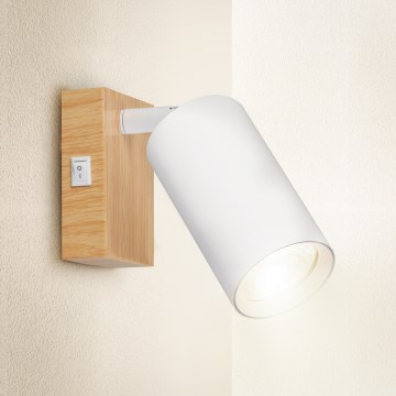 Brilagi - Стенно точково осветително тяло SELE с превключвател 1xGU10/30W/230V, бяло/дъбов декор