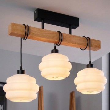 Brilagi - Таванен полилей WOOD GLASS 3xE27/60W/230V бор/черен/бял