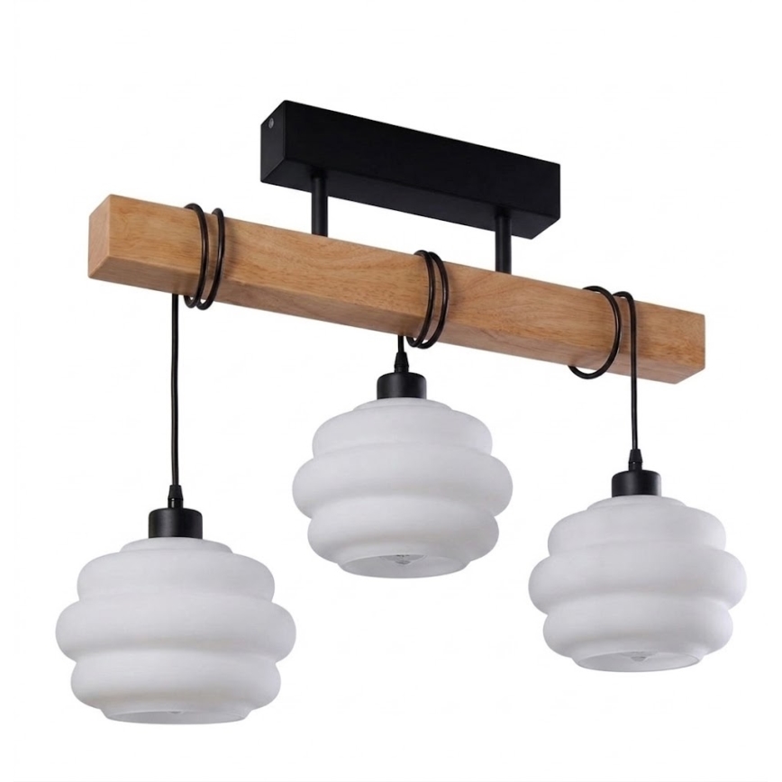 Brilagi - Таванен полилей WOOD GLASS 3xE27/60W/230V бор/черен/бял