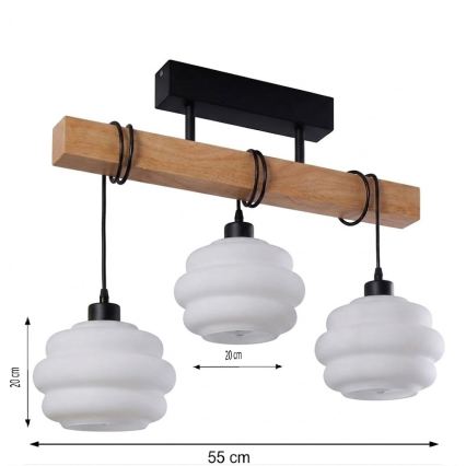 Brilagi - Таванен полилей WOOD GLASS 3xE27/60W/230V бор/черен/бял