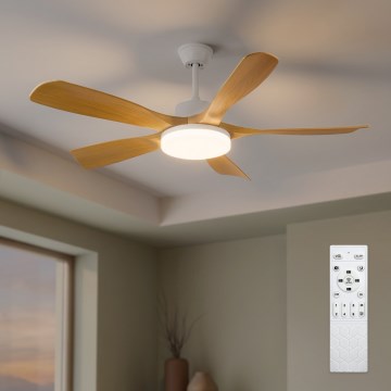 Brilagi - Таванен вентилатор с димируемо LED осветление, LED/34W/230V, 3000–6500K, Ø132 см, бял/кафяв + дистанционно управление