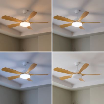 Brilagi - Таванен вентилатор с димируемо LED осветление, LED/34W/230V, 3000–6500K, Ø132 см, бял/кафяв + дистанционно управление