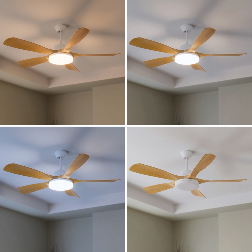 Brilagi - Таванен вентилатор с димируемо LED осветление, LED/34W/230V, 3000–6500K, Ø132 см, бял/кафяв + дистанционно управление