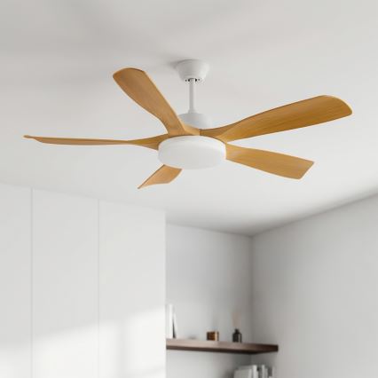 Brilagi - Таванен вентилатор с димируемо LED осветление, LED/34W/230V, 3000–6500K, Ø132 см, бял/кафяв + дистанционно управление
