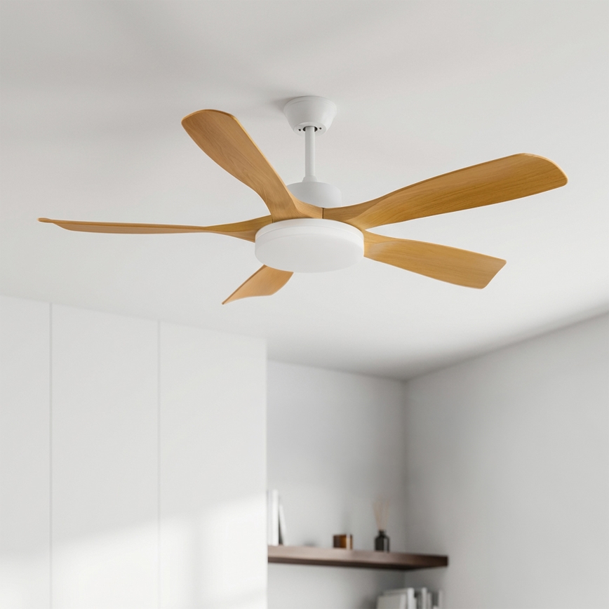 Brilagi - Таванен вентилатор с димируемо LED осветление, LED/34W/230V, 3000–6500K, Ø132 см, бял/кафяв + дистанционно управление