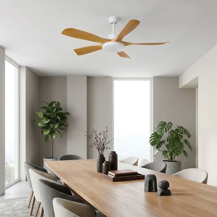 Brilagi - Таванен вентилатор с димируемо LED осветление, LED/34W/230V, 3000–6500K, Ø132 см, бял/кафяв + дистанционно управление