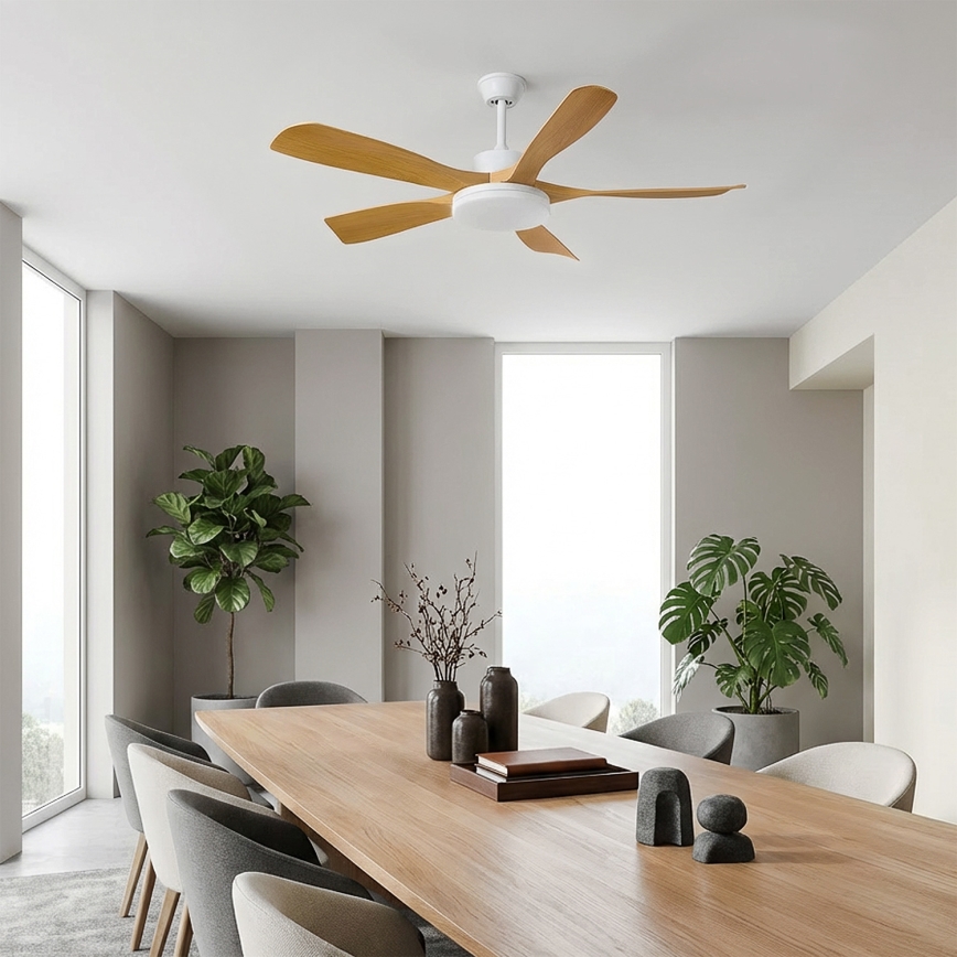 Brilagi - Таванен вентилатор с димируемо LED осветление, LED/34W/230V, 3000–6500K, Ø132 см, бял/кафяв + дистанционно управление