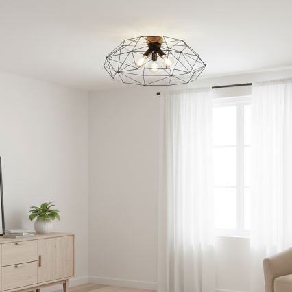 Brilagi - Таванно осветително тяло WOODY BASKET 3xE27/60W/230V Ø 80 см цвят дъб