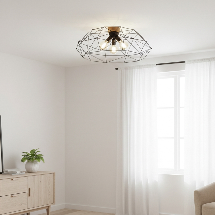 Brilagi - Таванно осветително тяло WOODY BASKET 3xE27/60W/230V Ø 80 см цвят дъб