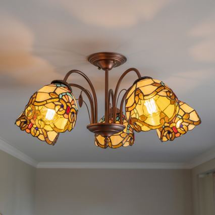 Brilagi - Тифани витражен плафонен полилей MIRABELLA, 5×E27/60W/230V, Ø 60 см