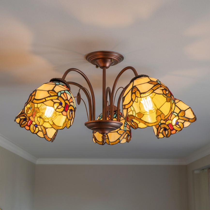 Brilagi - Тифани витражен плафонен полилей MIRABELLA, 5×E27/60W/230V, Ø 60 см