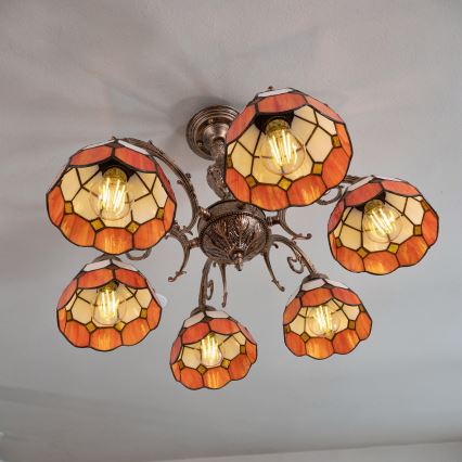 Brilagi - Тифани витражен прикрепен таванен полилей SIENNA 6xE27/60W/230V диам. 60 см