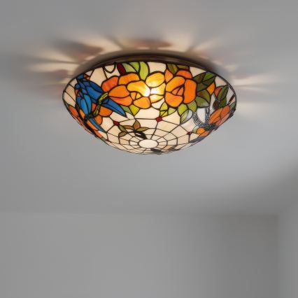 Brilagi - Тифани витражно таванно осветително тяло JUNGLE 2xE27/60W/230V диам. 40 см