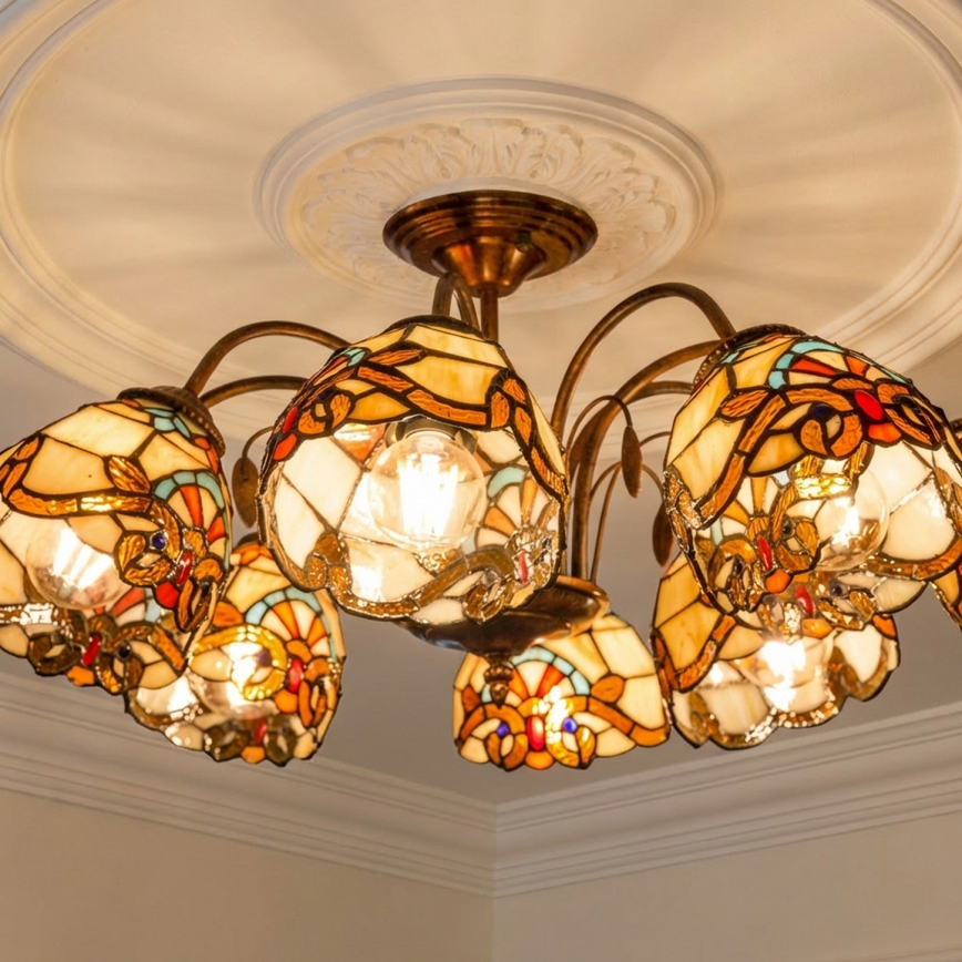 Brilagi - Tiffany витражен плафон MIRABELLA, монтиран към тавана 8xE27/60W/230V pr. 68 cm