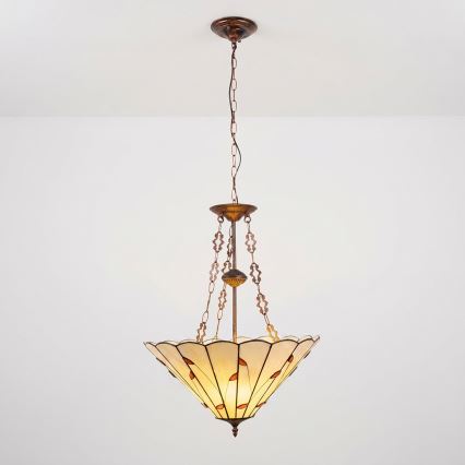 Brilagi - Tiffany витражен полилей на верига FOLIA 3xE27/60W/230V Ø 50 см