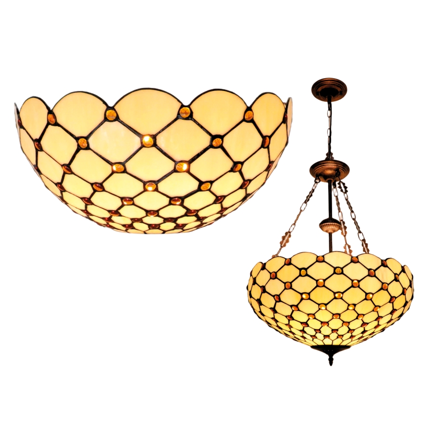 BRILAGI - Tiffany витражен полилей на верига IVORY SMOOTH 3xE27/60W/230V Ø 50 см