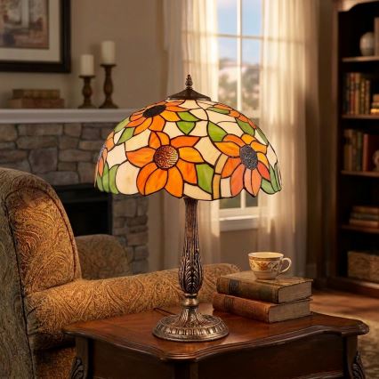 Brilagi - Tiffany витражна настолна лампа SUNFLOWER 2xE27/60W/230V
