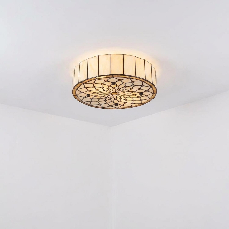 Brilagi - Tiffany витражно таванно осветително тяло, цвят слонова кост, 3xE27/60W/230V, Ø 40 см