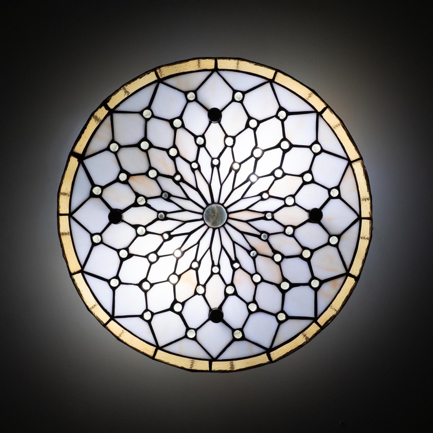 Brilagi - Tiffany витражно таванно осветително тяло, цвят слонова кост, 3xE27/60W/230V, Ø 40 см