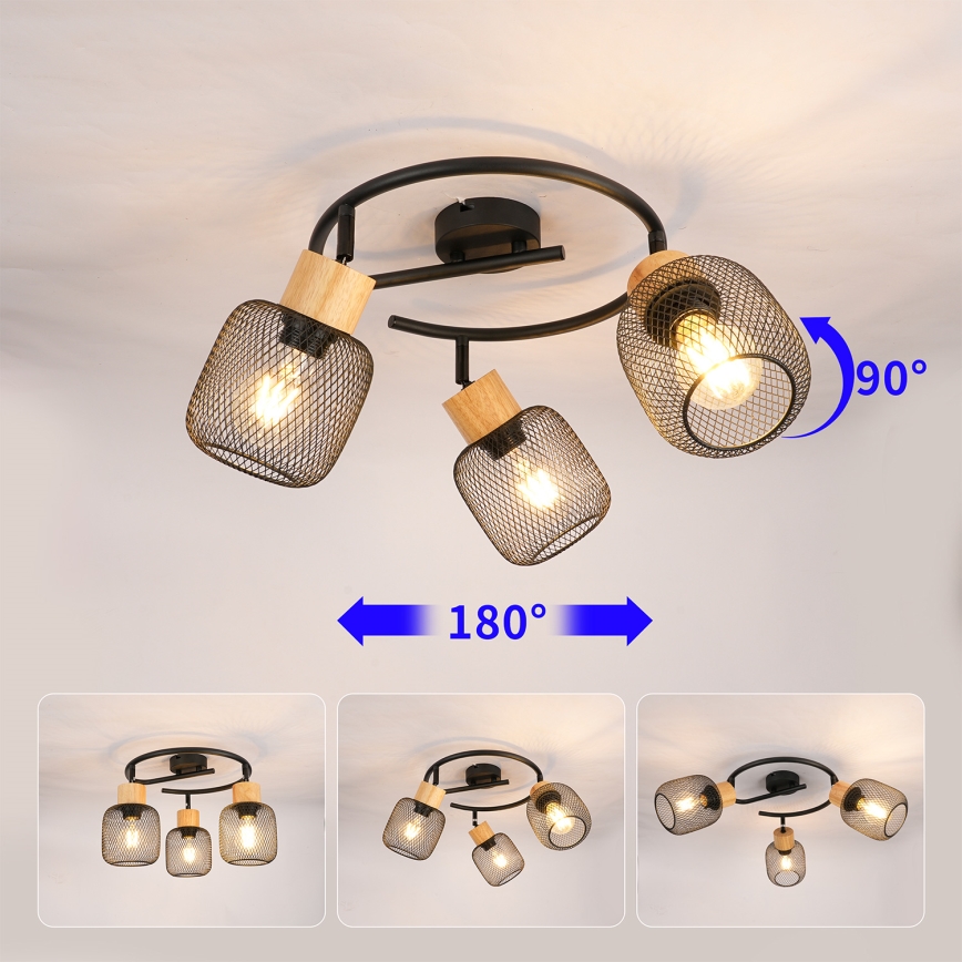 Brilagi - точково осветително тяло BASKLITE 3xE27/15W/230V дърво/черно