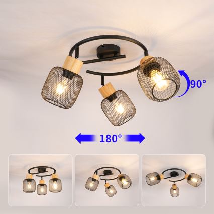 Brilagi - Точково осветително тяло BASKLITE 3xE27/15W/230V каучуково дърво/черно