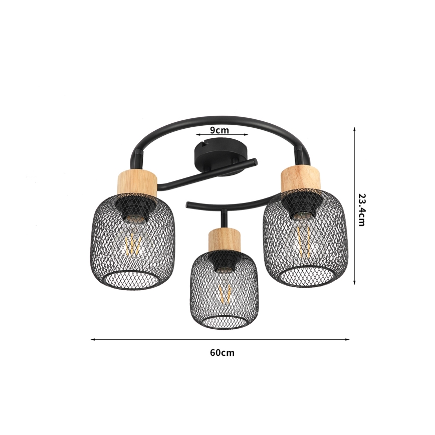 Brilagi - Точково осветително тяло BASKLITE 3xE27/15W/230V каучуково дърво/черно