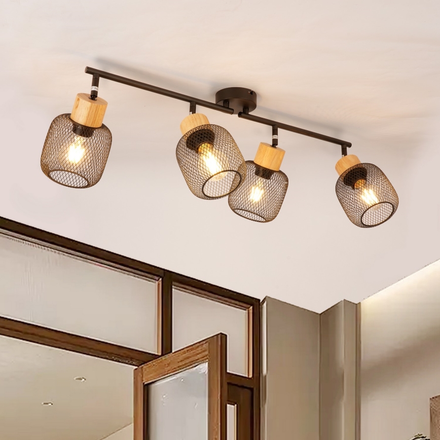 Brilagi - Точково осветително тяло BASKLITE 4xE27/15W/230V каучукова дървесина/черно