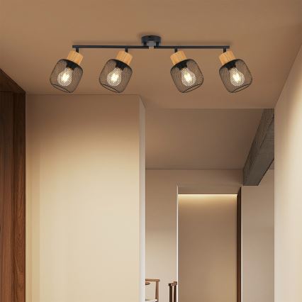 Brilagi - Точково осветително тяло BASKLITE 4xE27/15W/230V каучукова дървесина/черно