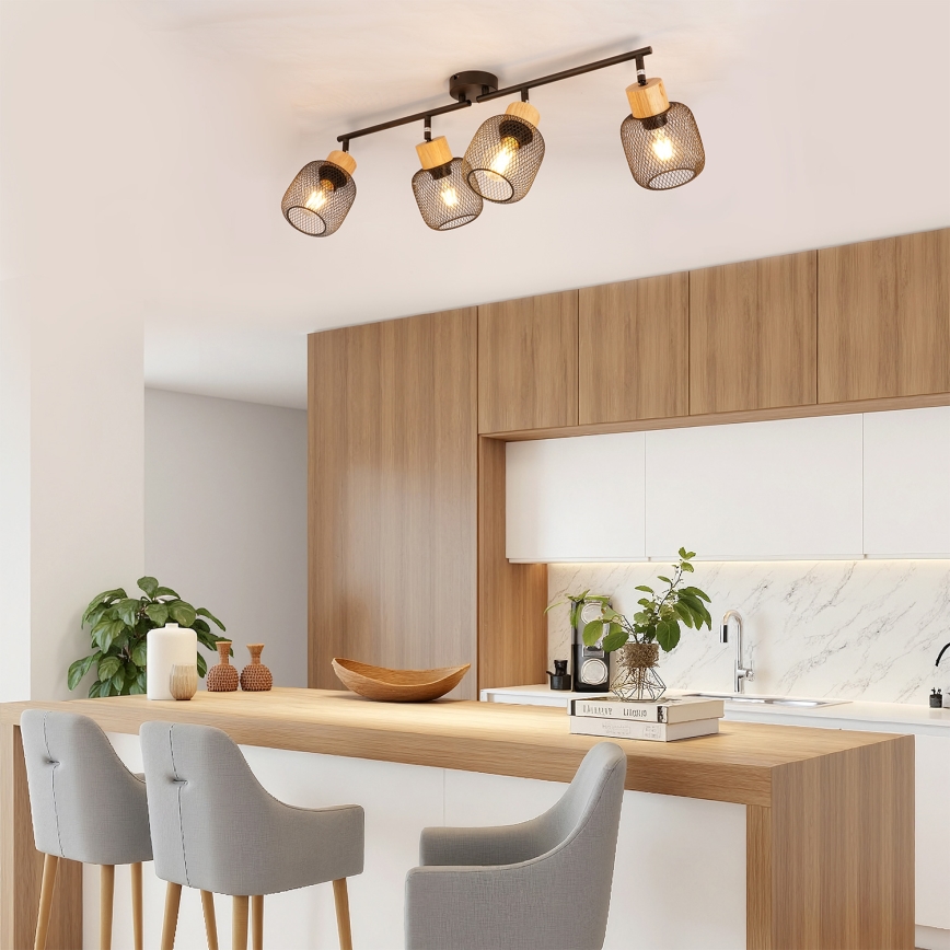 Brilagi - Точково осветително тяло BASKLITE 4xE27/15W/230V каучукова дървесина/черно